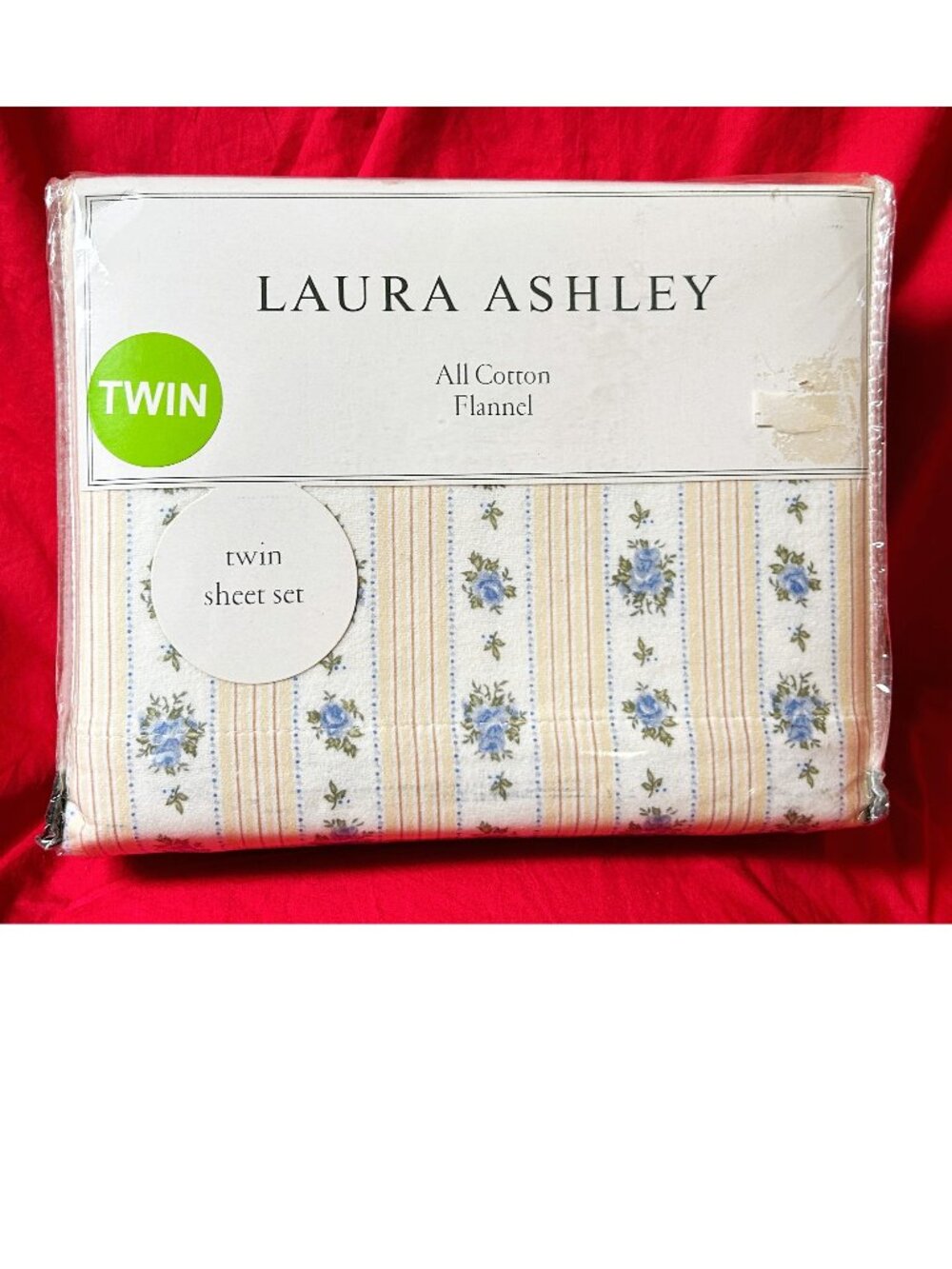 NEW~TWIN Sheet Set~Laura Ashley yellow white blue floral stripe~cotton Flannel